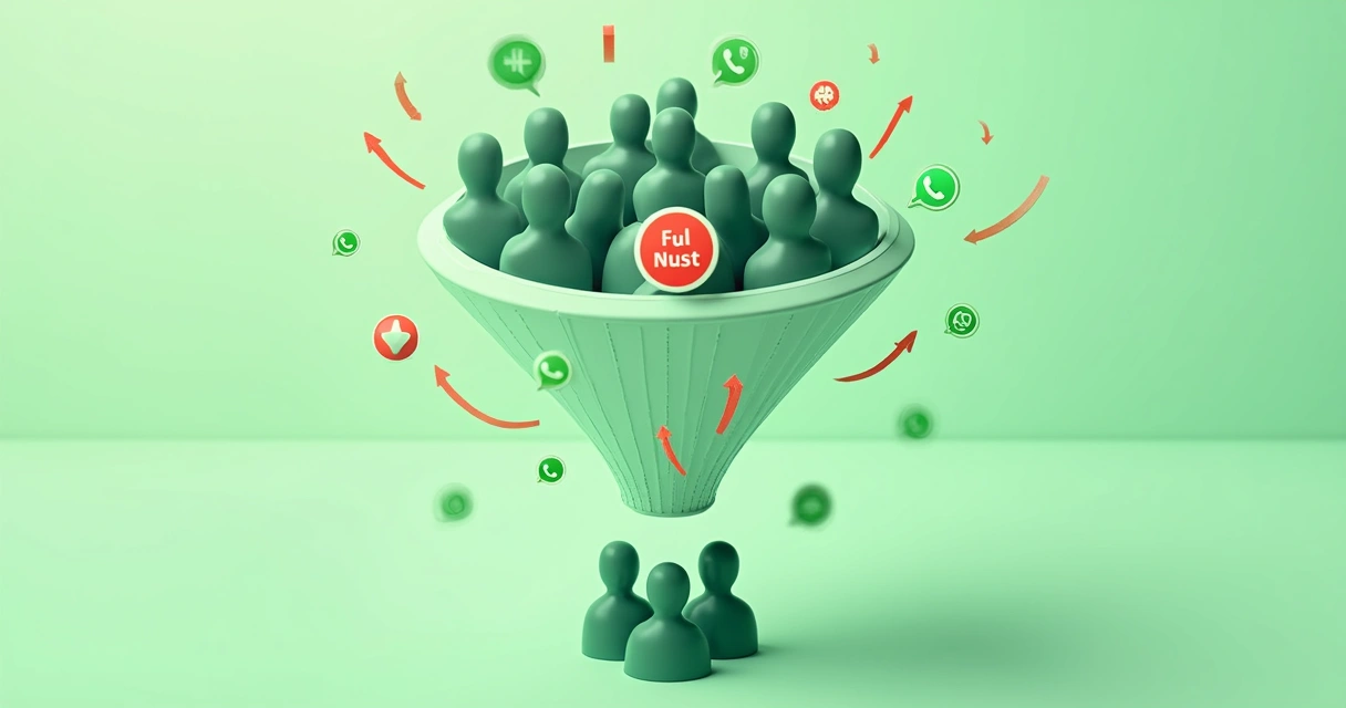 Funil verde levando pessoas de um grupo cheio para grupos menores com vaga